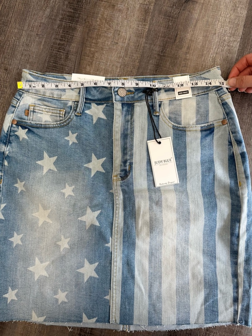 Judy Blue Distressed Blue Star & Stripe Denim Mini Skirt - Picture 13 of 14